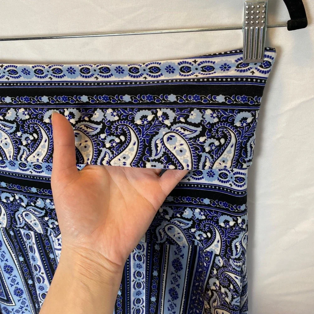 INC International Concepts Paisley Maxi‎ Skirt Women's Medium Blue Stretch Y2K